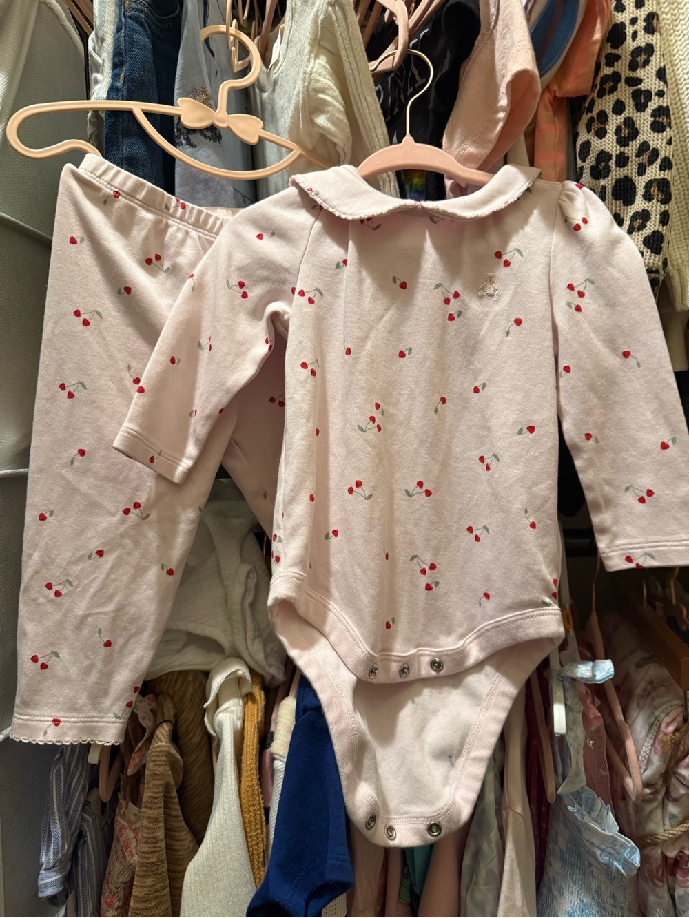 Baby GAP Infant 12-18m Pink Cherry-Print Baby Bodysuit & Pants Set